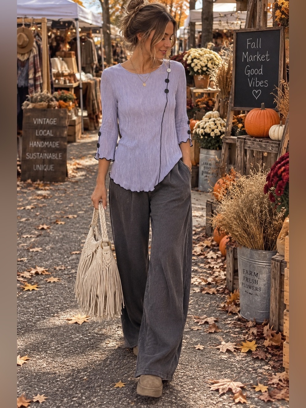 Light Lavender Button-Detail Tunic S/m